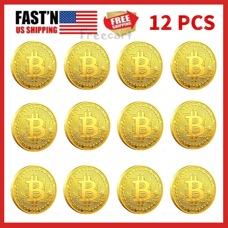 12Pcs Physical Bitcoin Coin Commemorative Gold Plated Bit Coin Collectible US