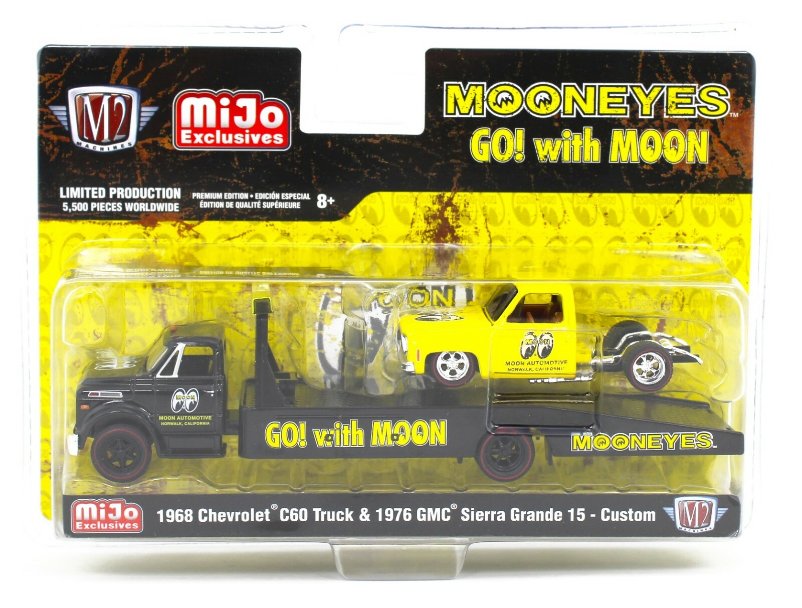 1:64 M2 Machines *MiJo EX* MOONEYES Chevy 60 Ramp Truck & GMC Sierra 15 *NIP*