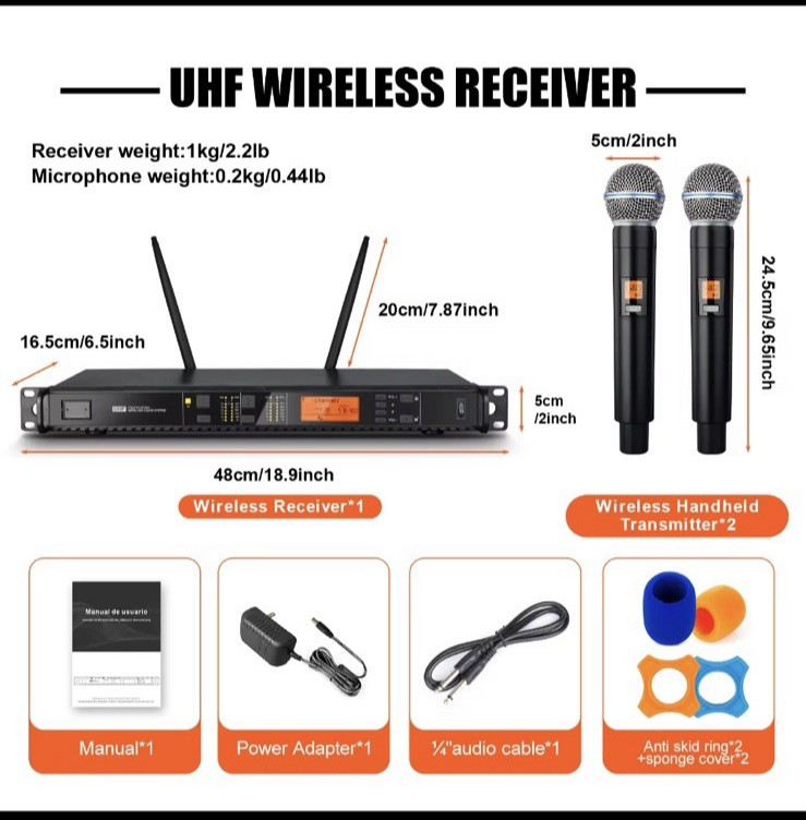 UX22 Professional Portable Microphone 2 Channel Handheld UHF Wireless Microphone