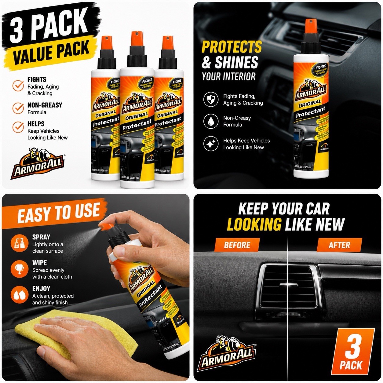 🔥 Armor All Original Protectant(10oz)– 3 Pack Value Bundle 🔥