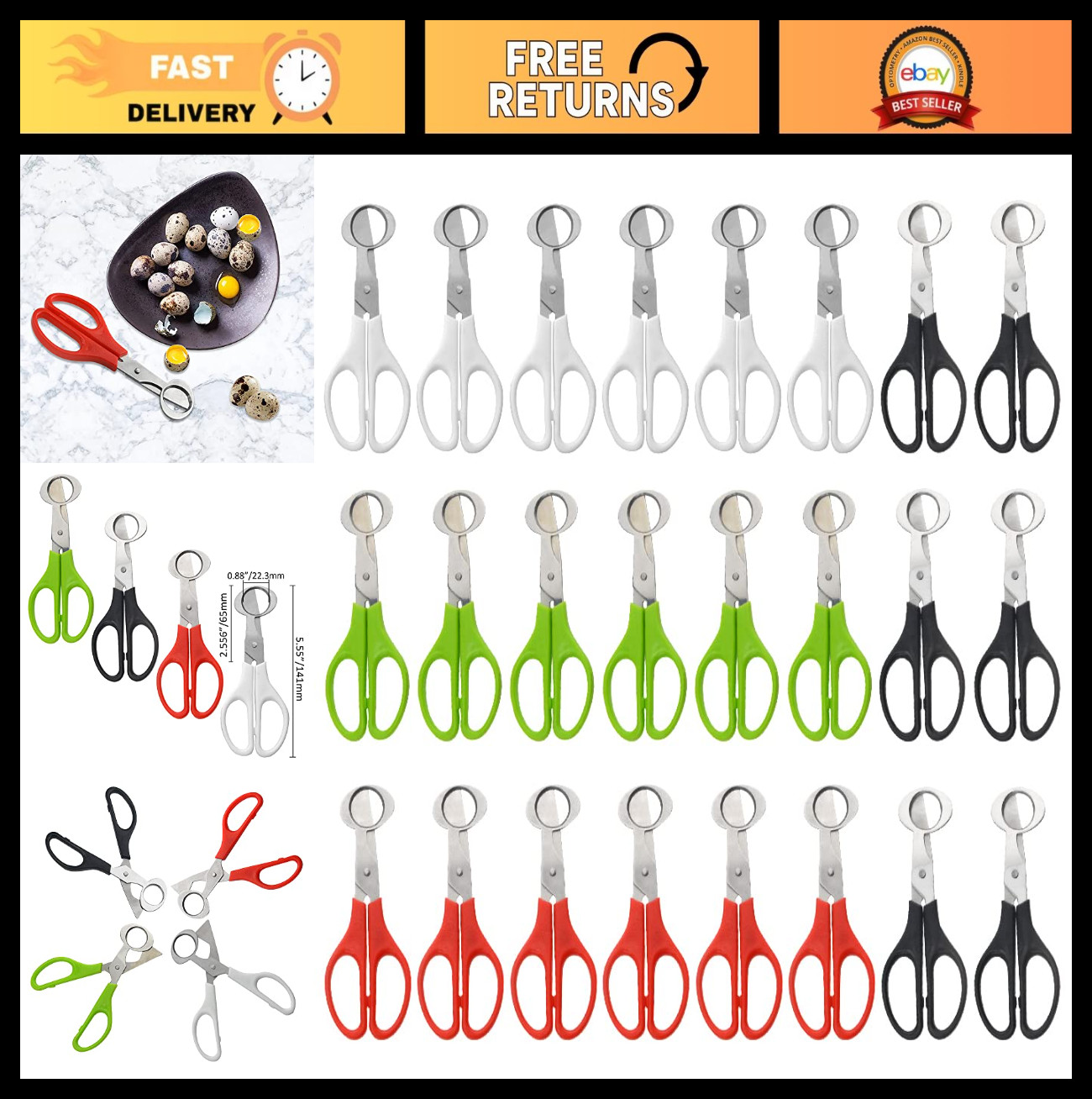 24 Pack Stainless Steel Egg Cutter Scissors for Quail & Pigeon - 4 Colors, Kitch