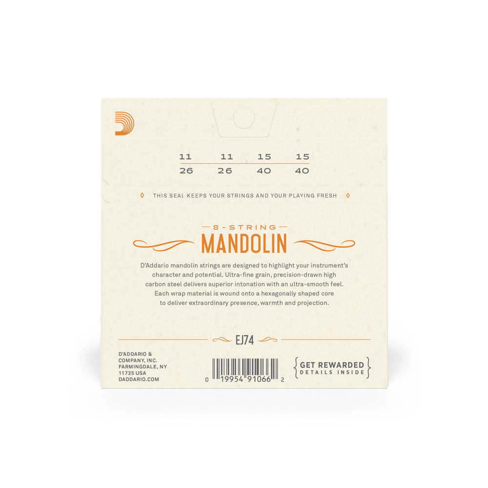 D'Addario EJ74 Mandolin Strings Set Medium Phosphor Bronze .011 - .040 (J74)