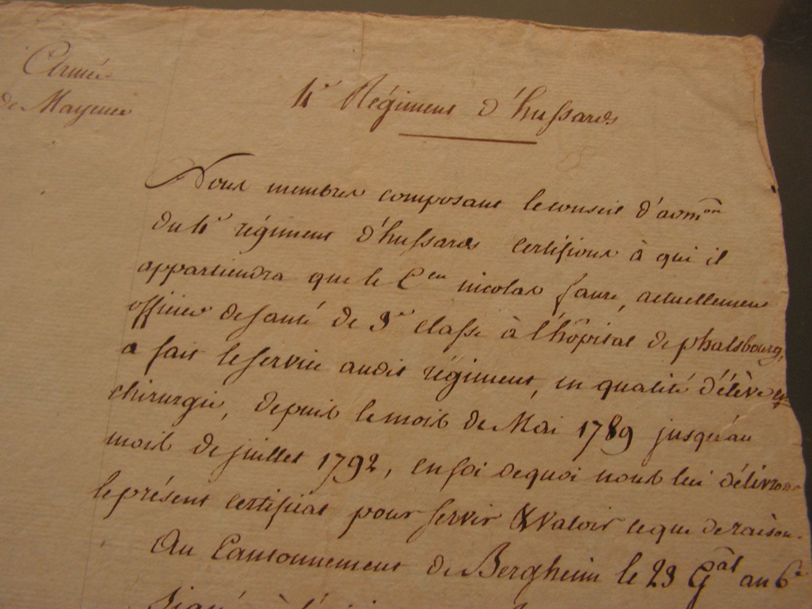 Document Regiment Hussar 1792, Ref 6000
