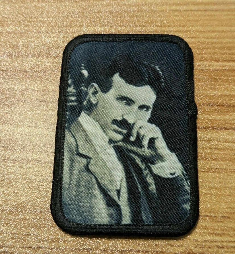 Nikola Tesla inventor 2"x3" removable hook & loop backing morale patch