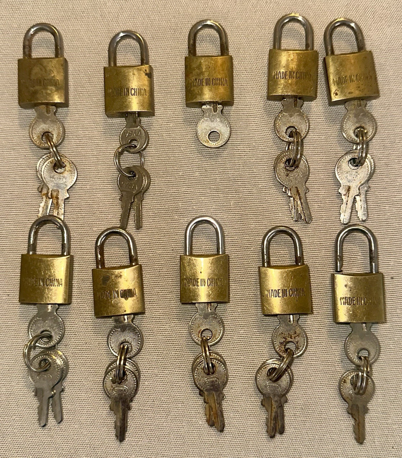 Lot Of 10 Small Brass Luggage Locks With Key