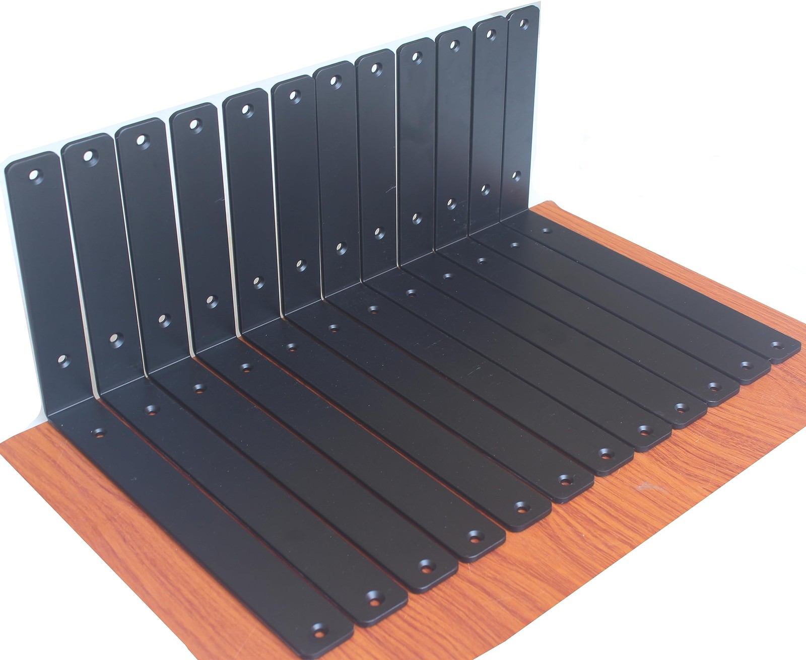 12 Pack - L 12" x H 8" x W1.5, 5mm Thick Black L Shelf Bracket, Iron Shelf Br...