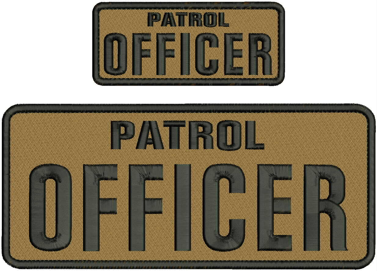 PATROL OFFICER EMBROIDERY PATCH 4X10 AND 2X5  hook  coyote brown /black