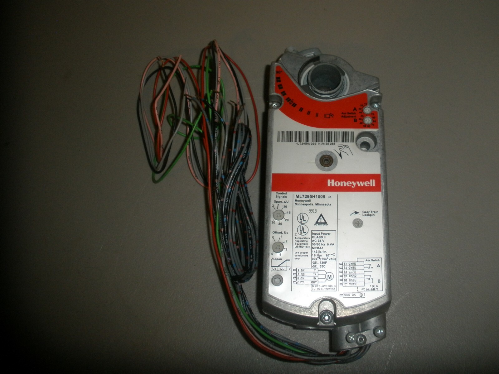 HONEYWELL ML7295H1009 SPRING RETURN DIRECT COUPLED ACTUATOR "MISSING PARTS"