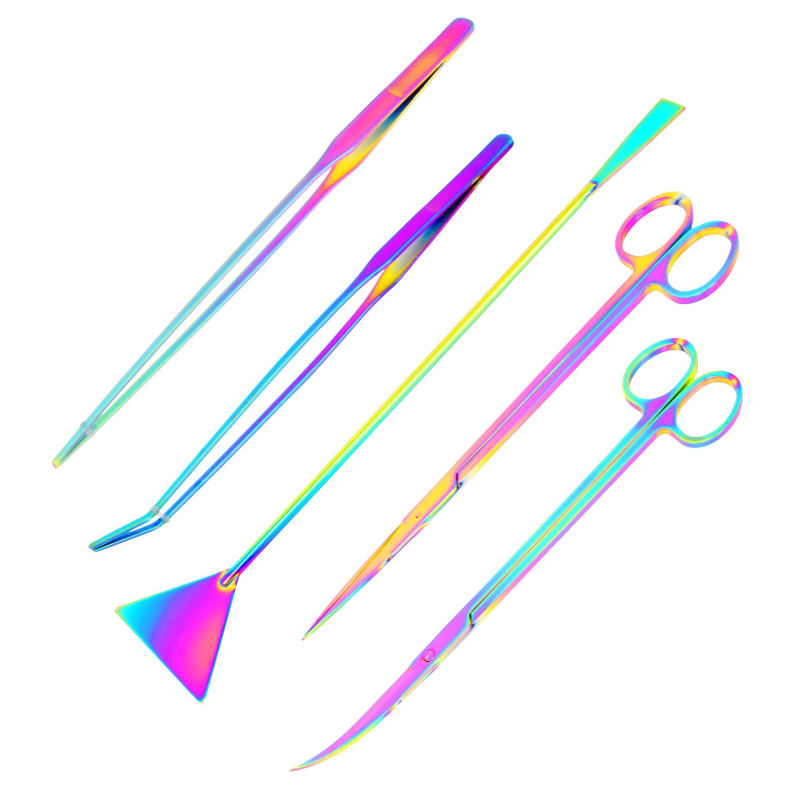 Rainbow Stainless Steel Aquascaping Tools Kit – Aquarium Plant Tools with Twe...