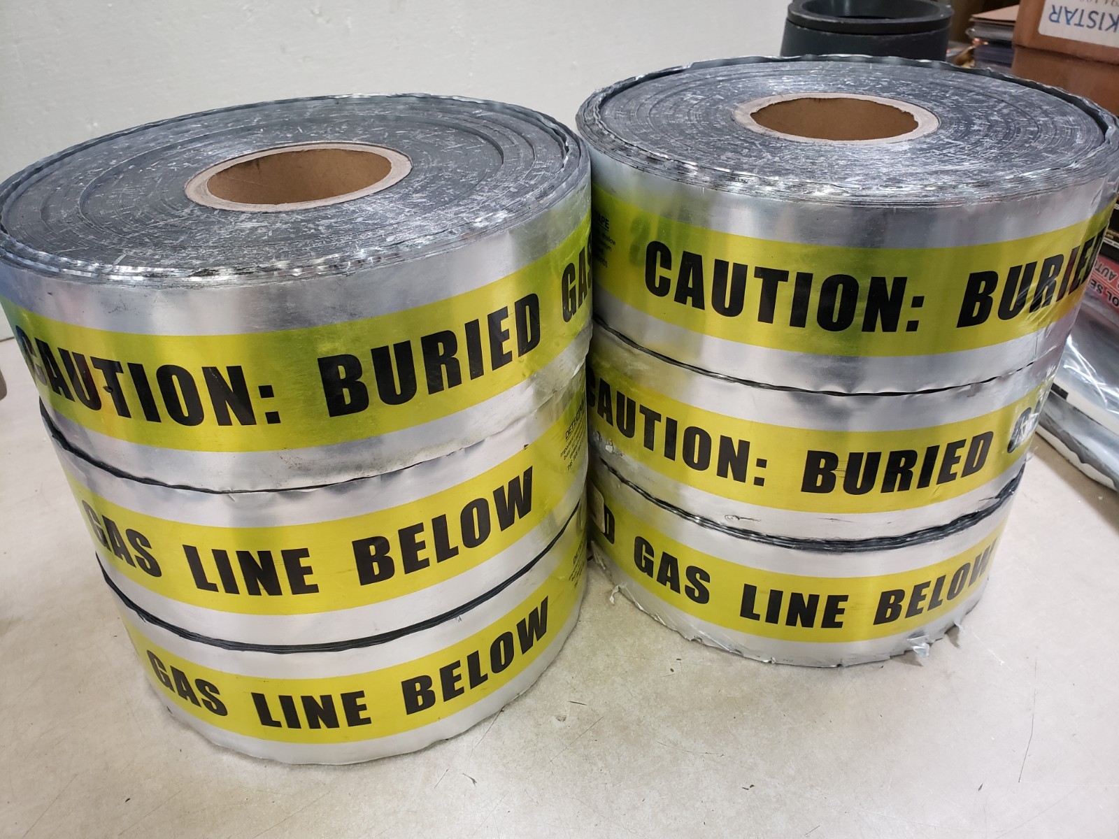 Lot of 6 Rolls - 1000 Ft Yellow Tape Non-Detectable Buried Tape GAS LINE BELOW