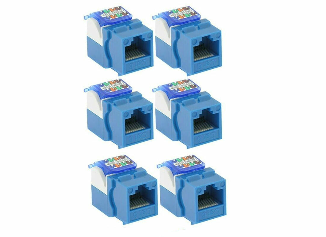 6 Pcs Cat6 RJ45 Ethernet LAN Network Toolless Keystone Jack Snap In 8P8C Blue