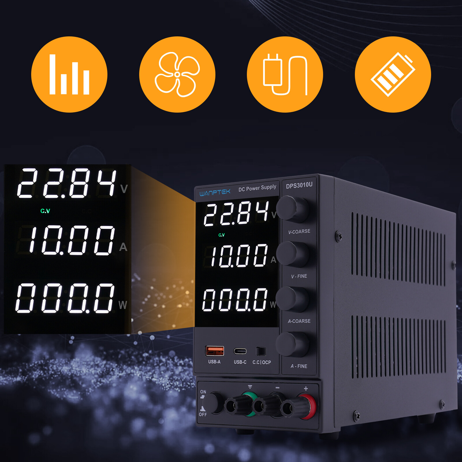 DC 0-30V 0-10A Power Supply Lab Variable Adjustable Regulated Bench Switching