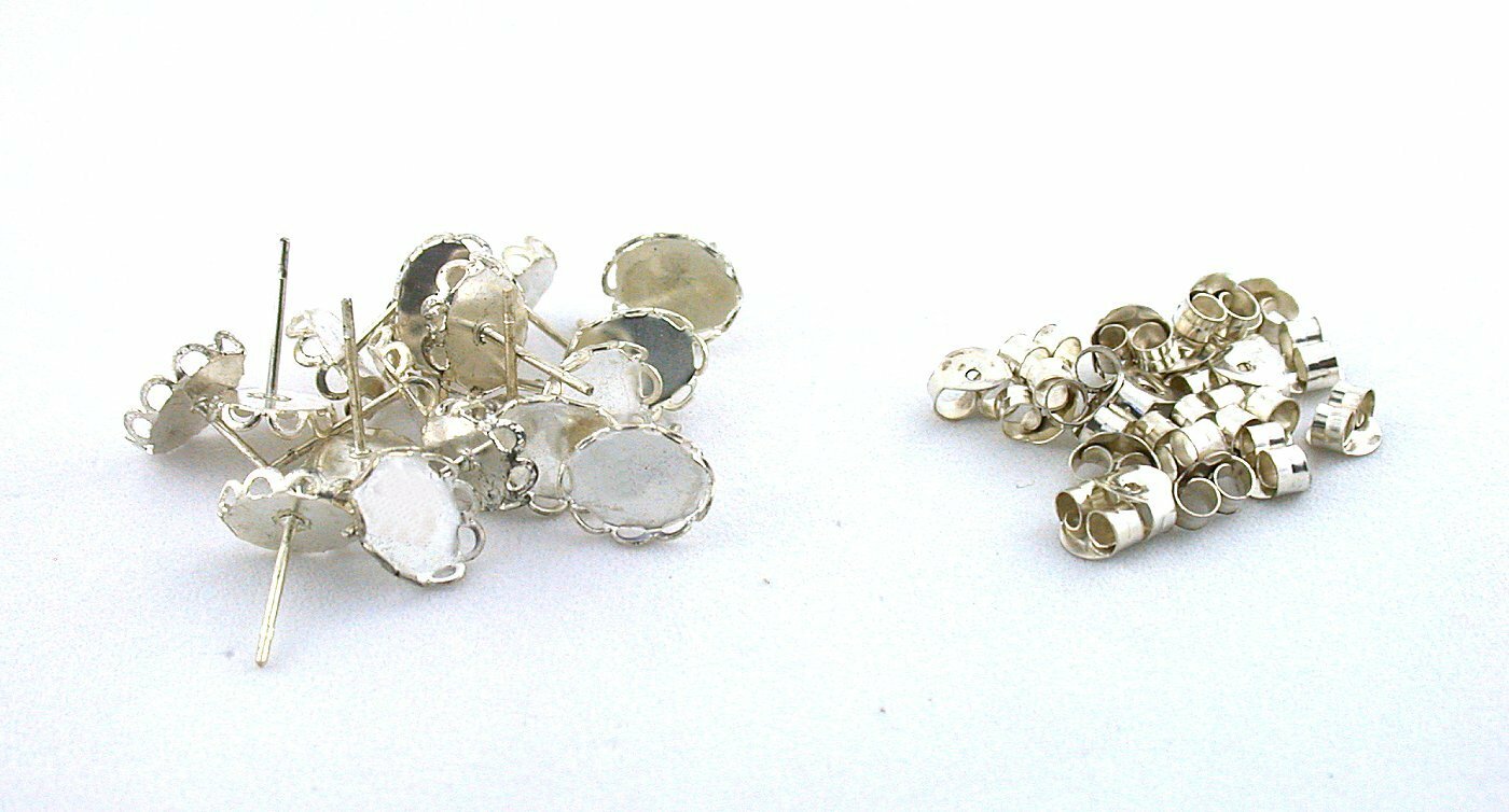 One Pair 8x6 Oval Sterling Silver Post Nut Bezel Cabochon Earring Finding EE3