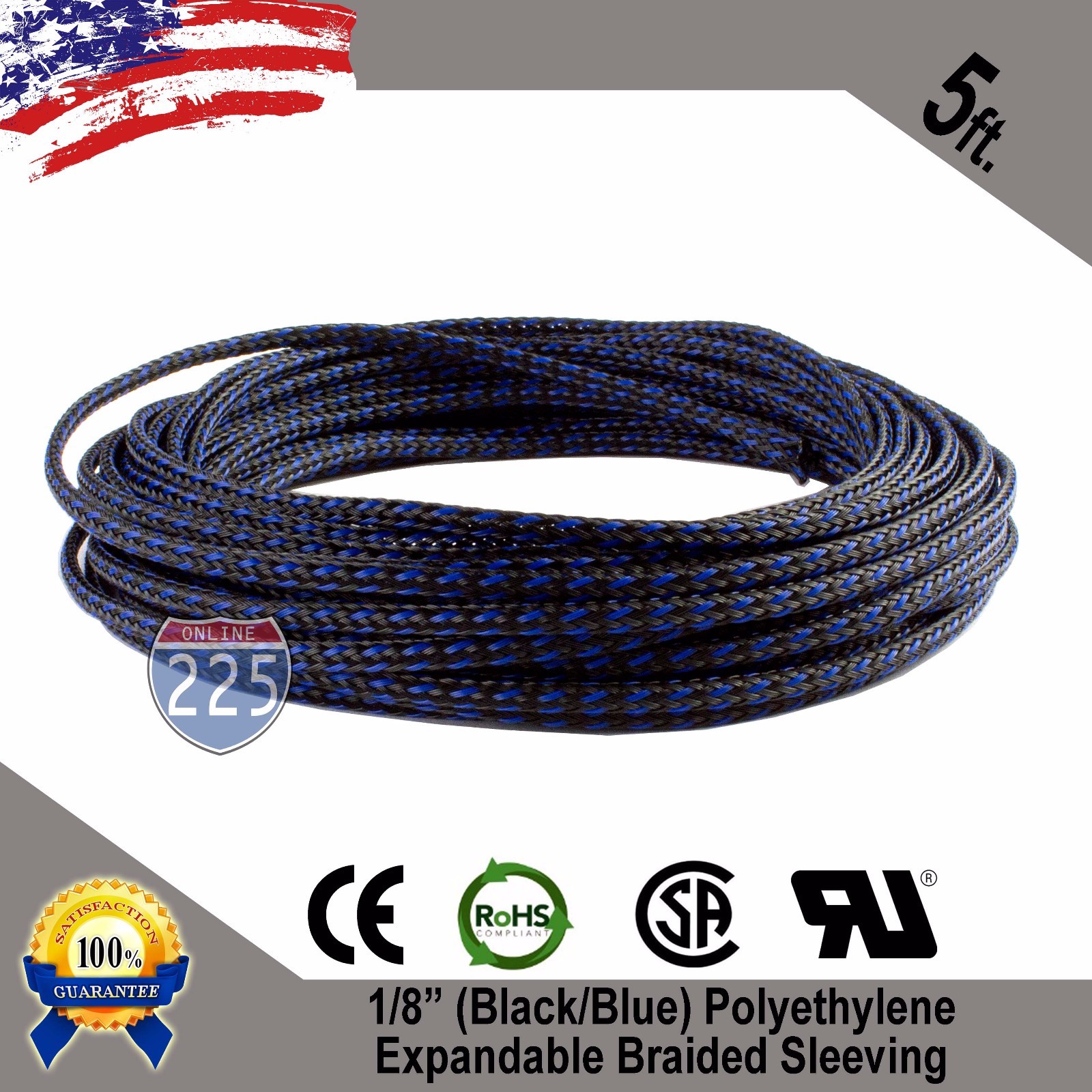 5 FT 1/8" Black Blue Expandable Wire Sleeving Sheathing Braided Loom Tubing US