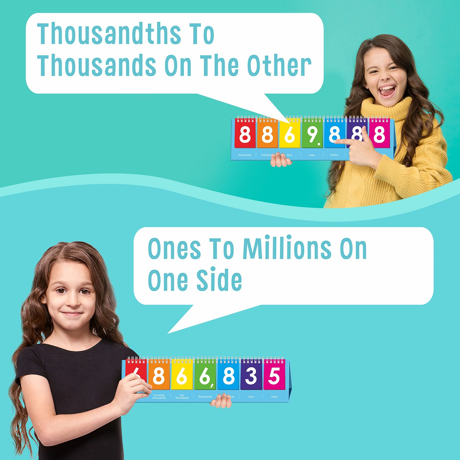 SpriteGru Freestanding Place Value Flip Chart, Double Side with Whole Numbers...