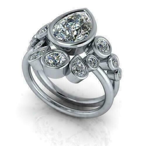 Pear Cut Lab-Created 3.10 CT Diamond Engagement Ring Set 925 Sterling Silver