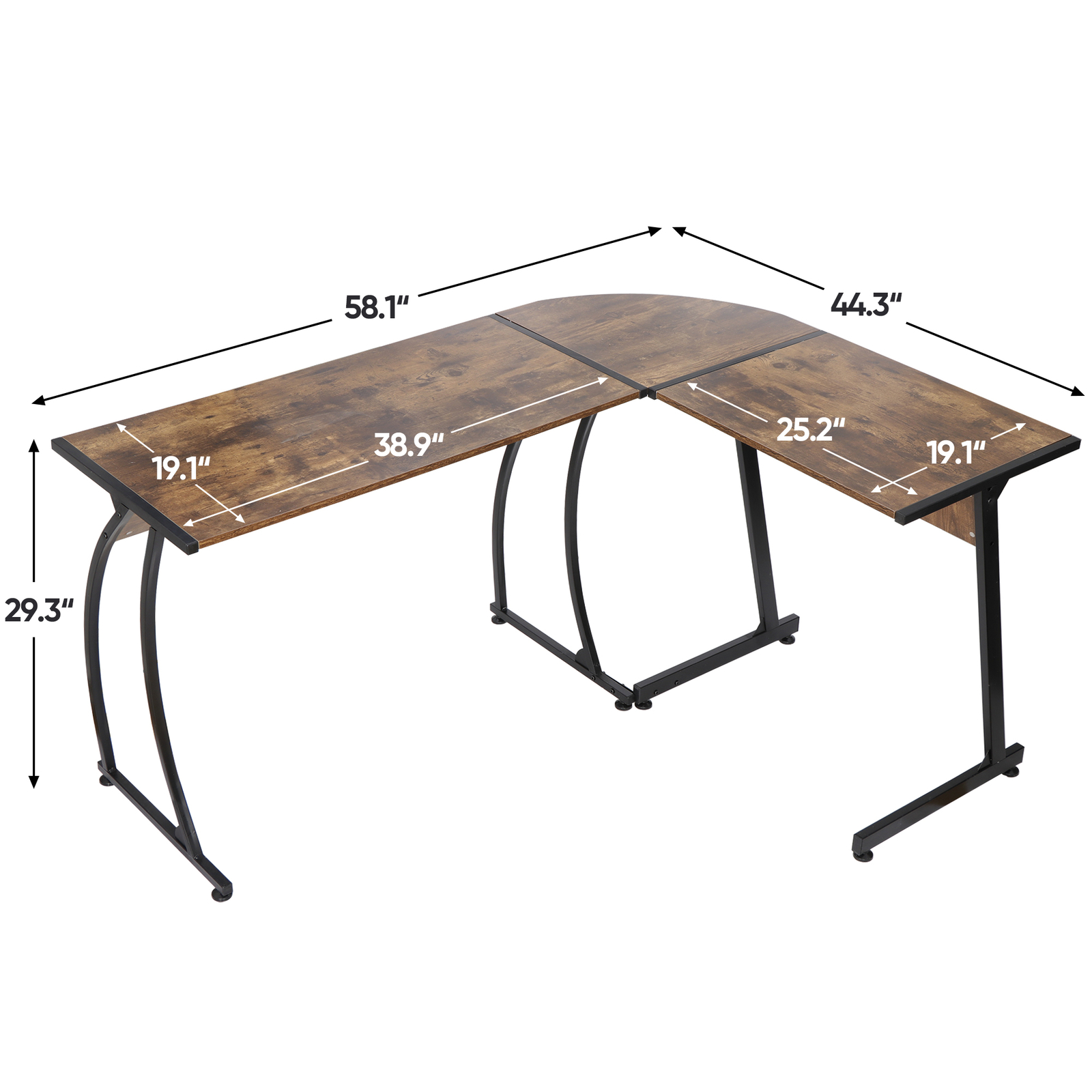 L Shaped Desk Corner Computer Gaming Laptop Table Workstation Brown Home Office