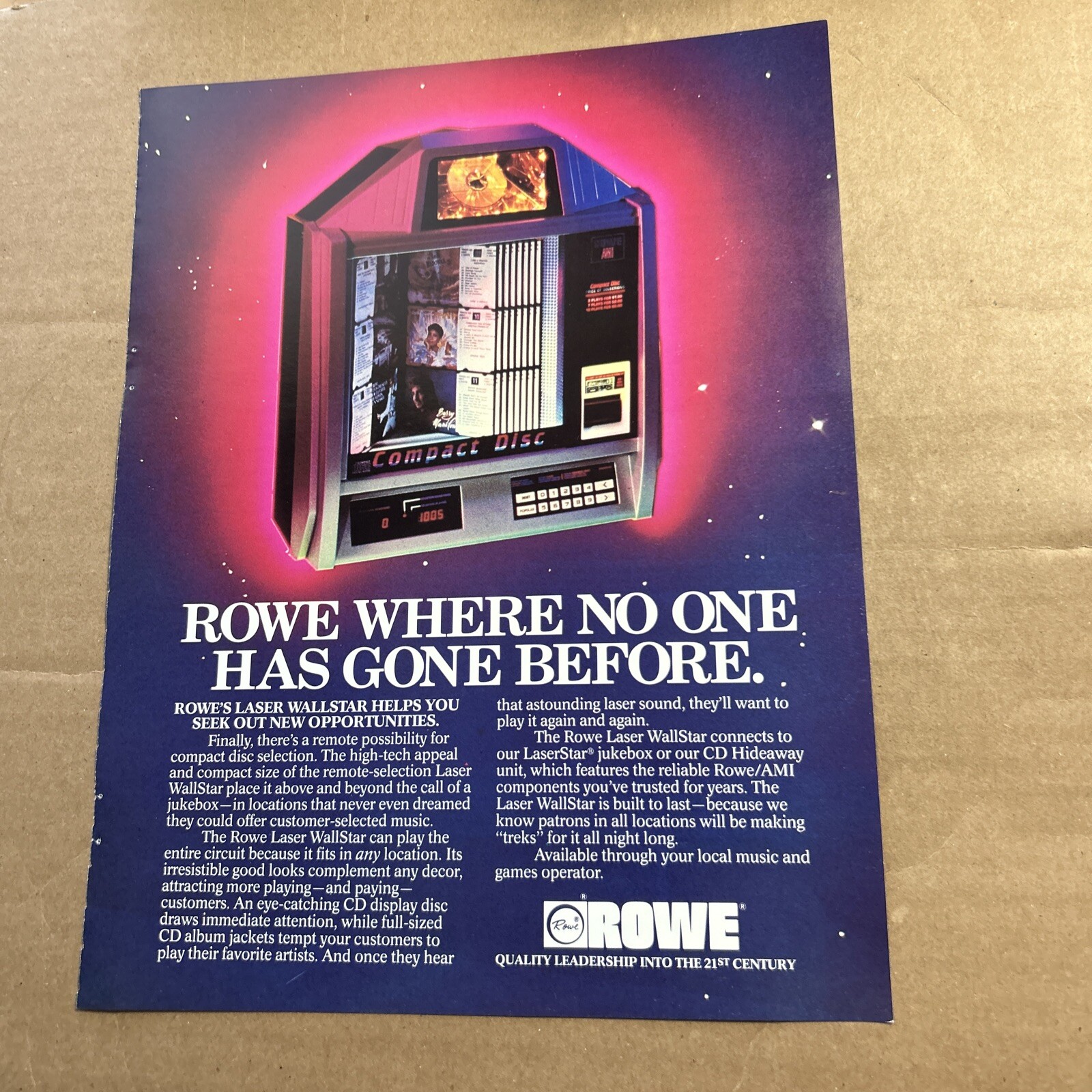 original Ad 11-8" Rowe Jukebox FLYER  Laser Wallstar