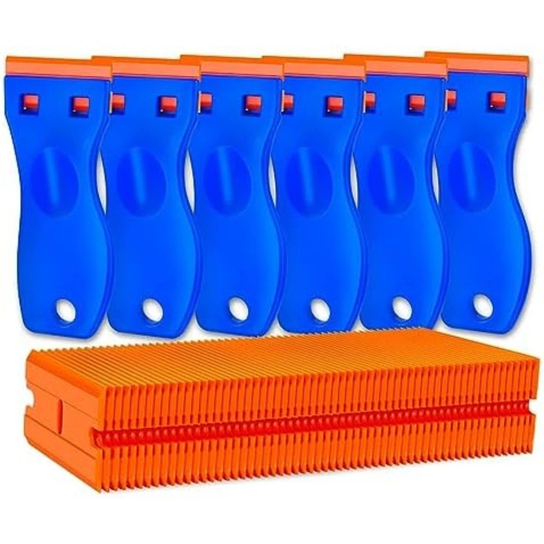 Plastic Razor Blade Scraper Tool, 6 Pcs Razor Scraper with 60 Pcs Plastic Blades