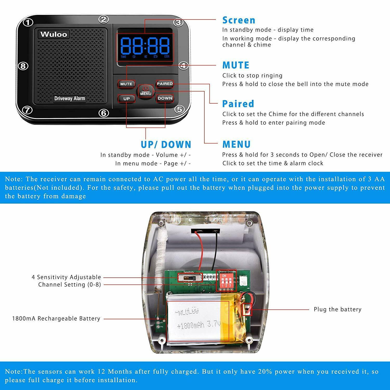 Solar Driveway Alarm Motion Sensors Wireless System 500M Long Range Waterproof