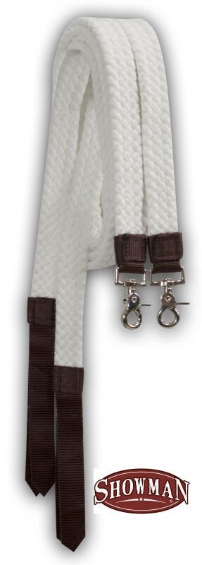 Showman Flat Braided Cotton Split Reins w Nylon Poppers and Scissor Snaps 525055