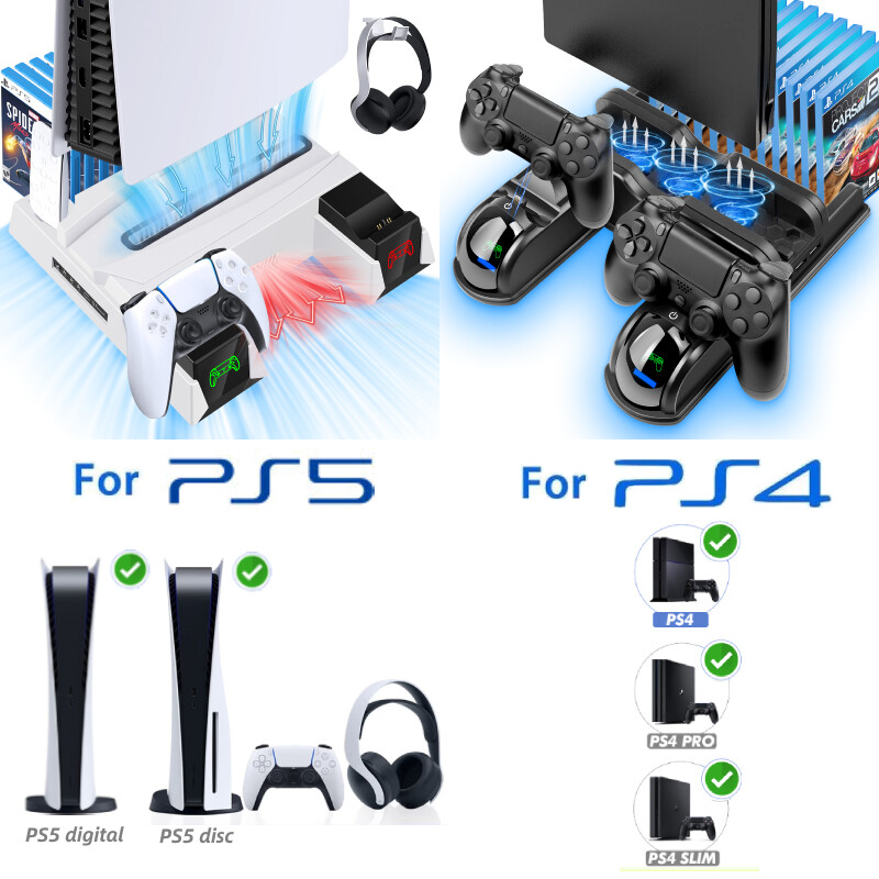 New Cooling Fan Stand For PS4 PS5 Console Gaming Dual Controller Station Dock