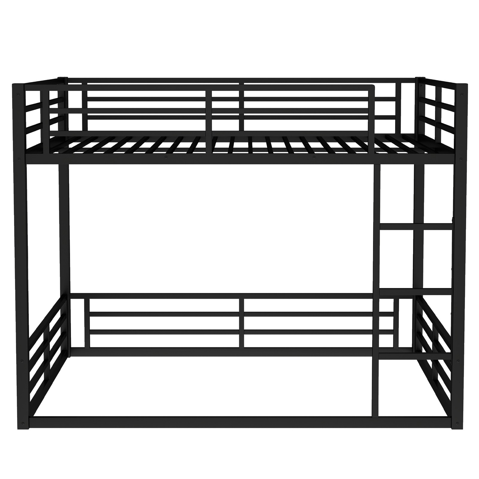 Metal Queen Over Queen Bunk Bed, Black, Space Saving, Noise Reduced