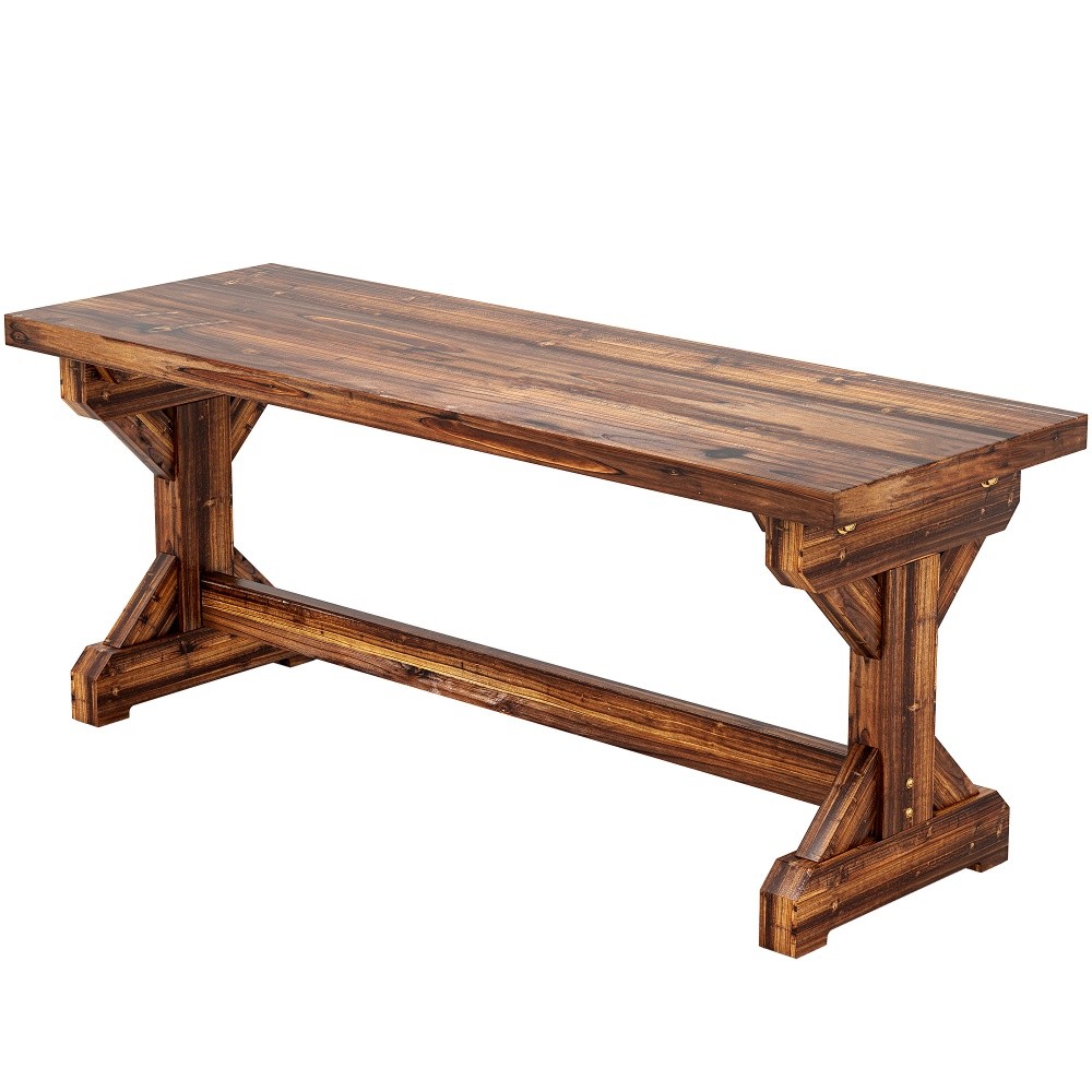 Solid Fir Wood Bench Two-seater Outdoor Bench Seat with Armless Design