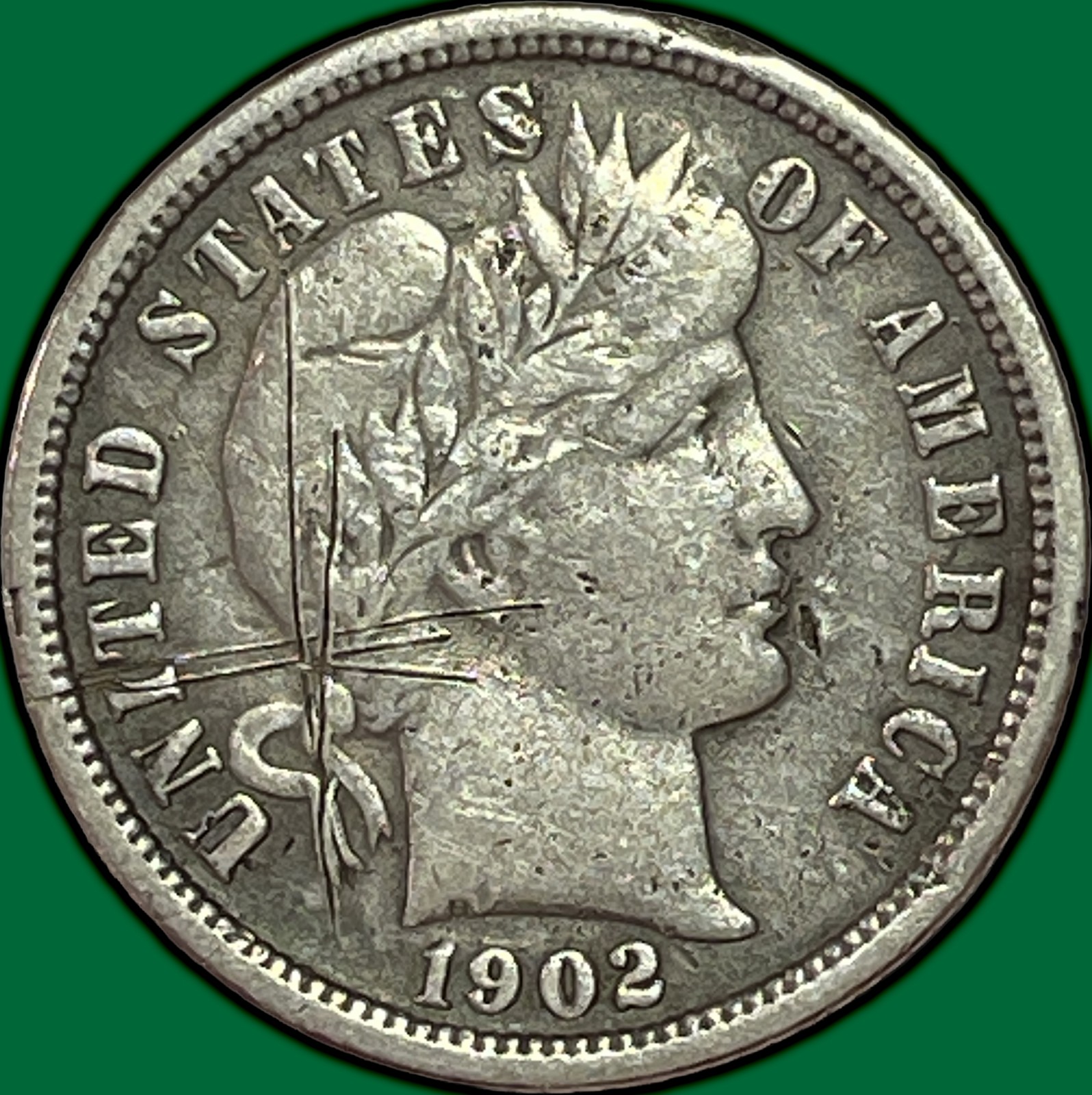 1902-O Barber Dime Extremely Fine XF Coin, Scratched #44357