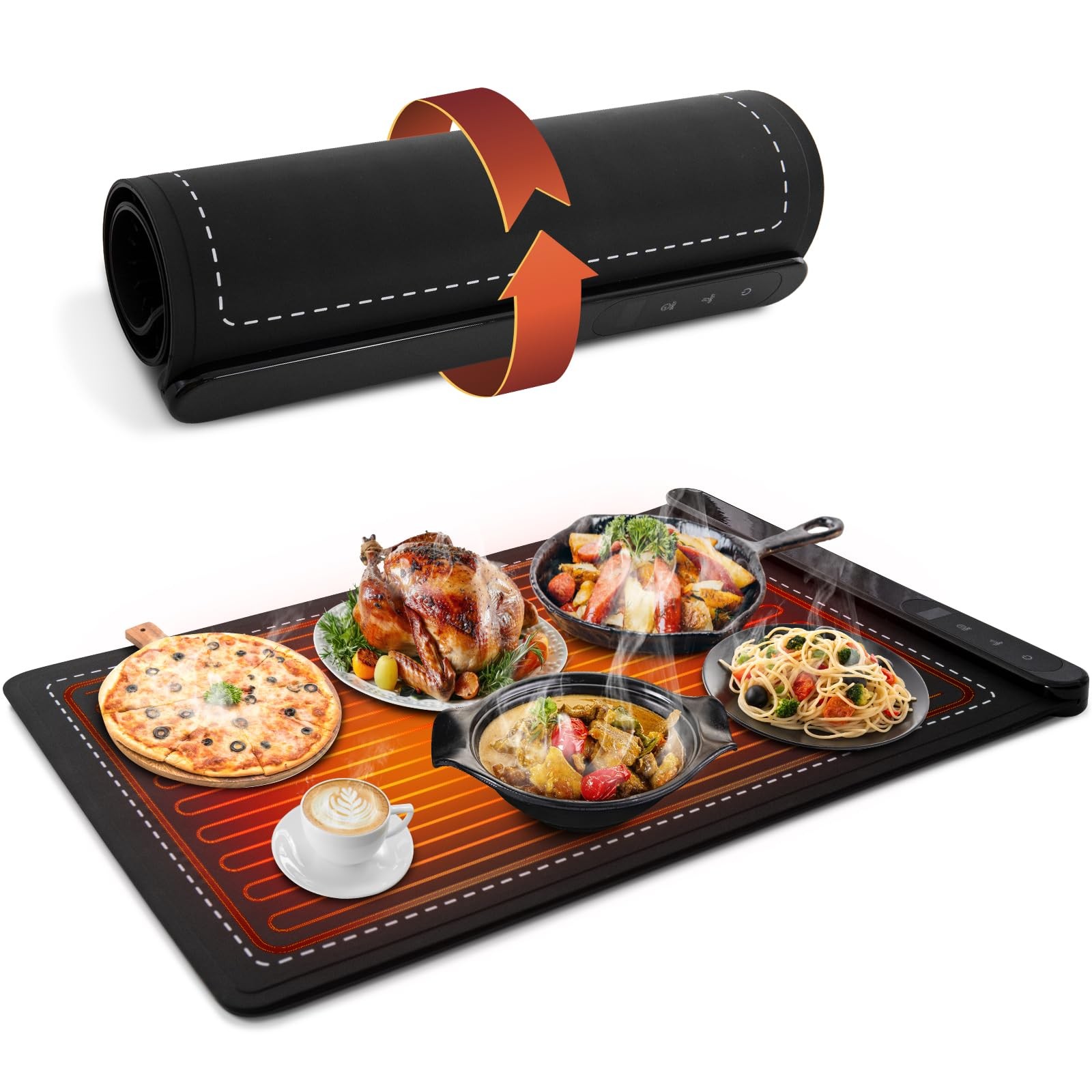 Warming Mat for Food, Portable Electric Tray with 14.6*23.6'', Black