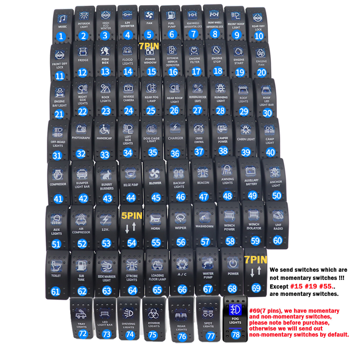 12V 24V Waterproof Car Van Boat Marine Dash Rocker Switch Blue ON-OFF LED Light