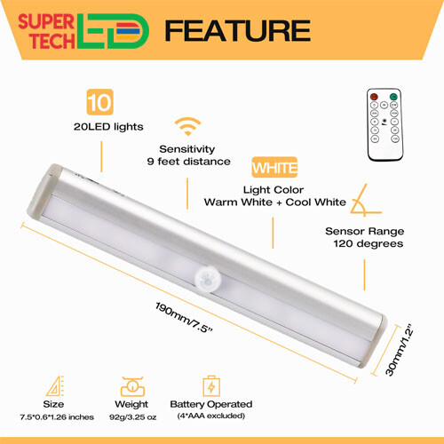 LED Cabinet Light with Motion Sensor and Remote (3000K to 6500K) - each