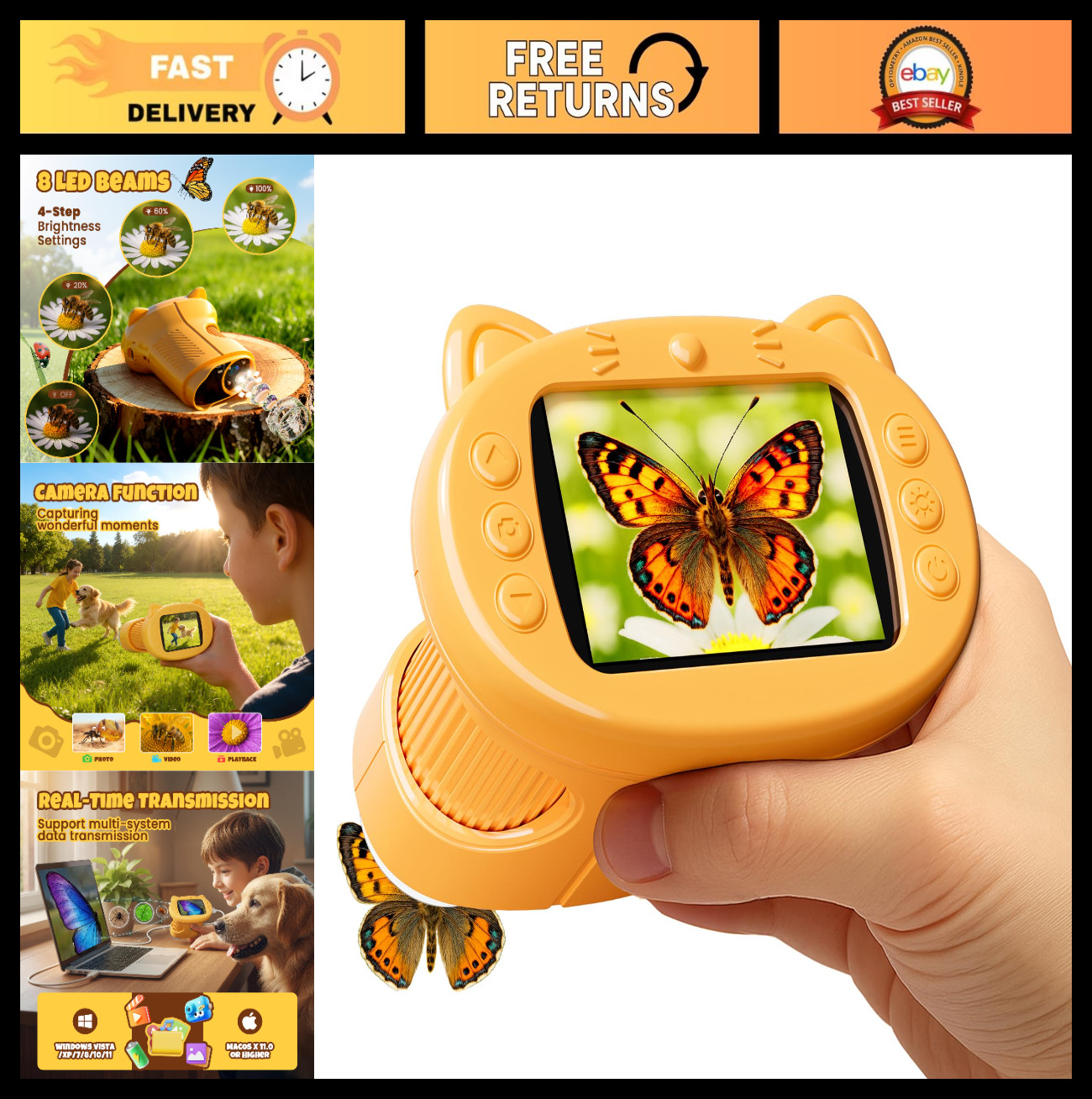 Portable 1000X Digital Mini Microscope for Kids - 4K STEM Learning Toy, Gift for
