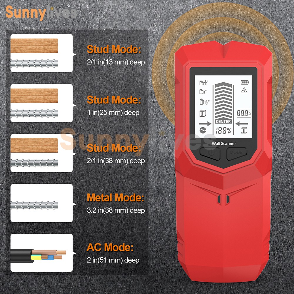 HW-910 6-in-1 Stud Finder Wall Scanner LCD Handheld Wall Detector Metal Detector