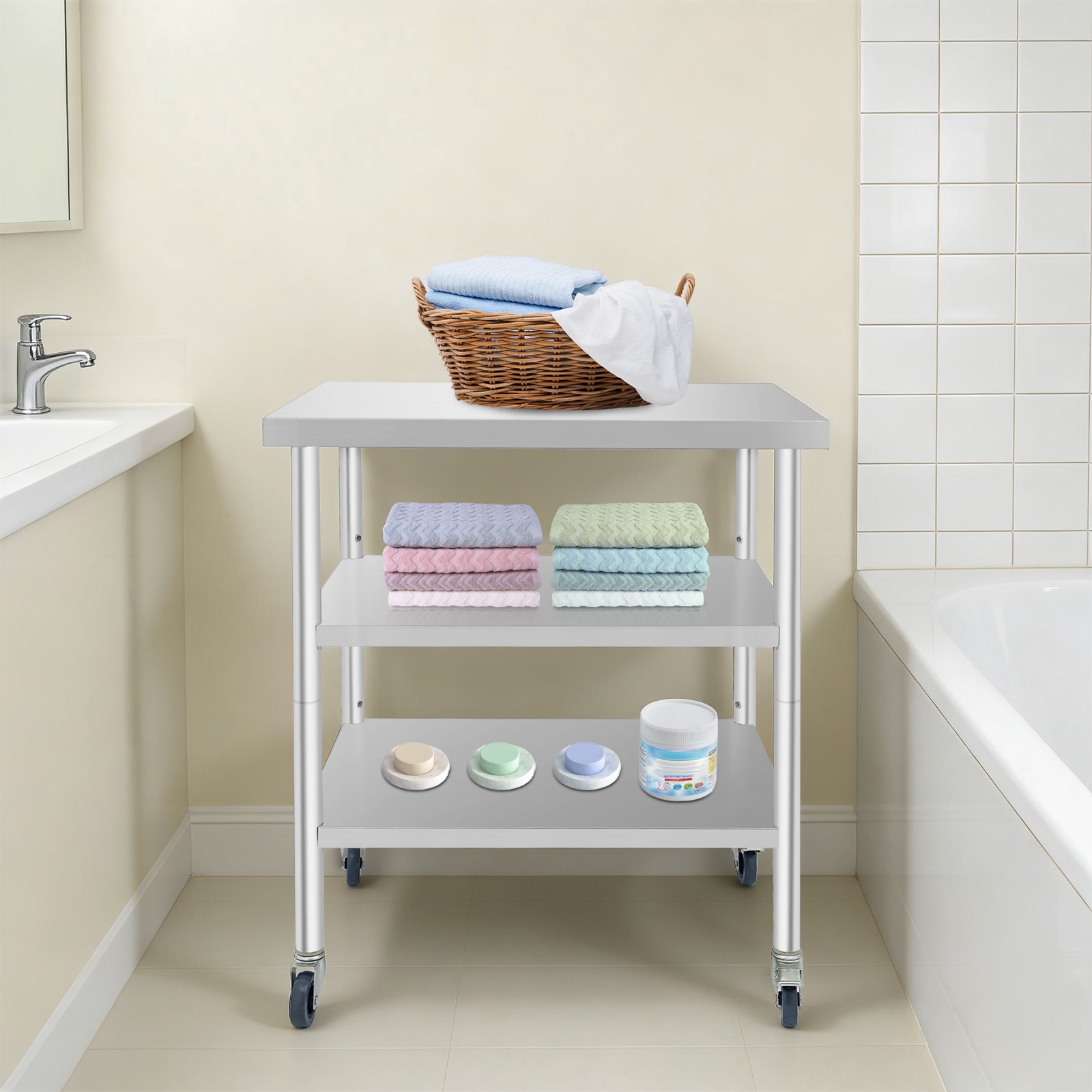 Work Table Commercial Work Table with Adjustable Under Shelves 3-Tier Work Table
