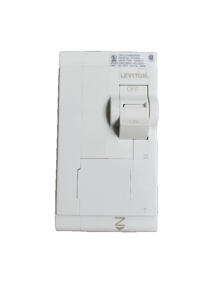 USED Leviton LB225-T 2 Pole 25 Amp Plug On Circuit Breaker