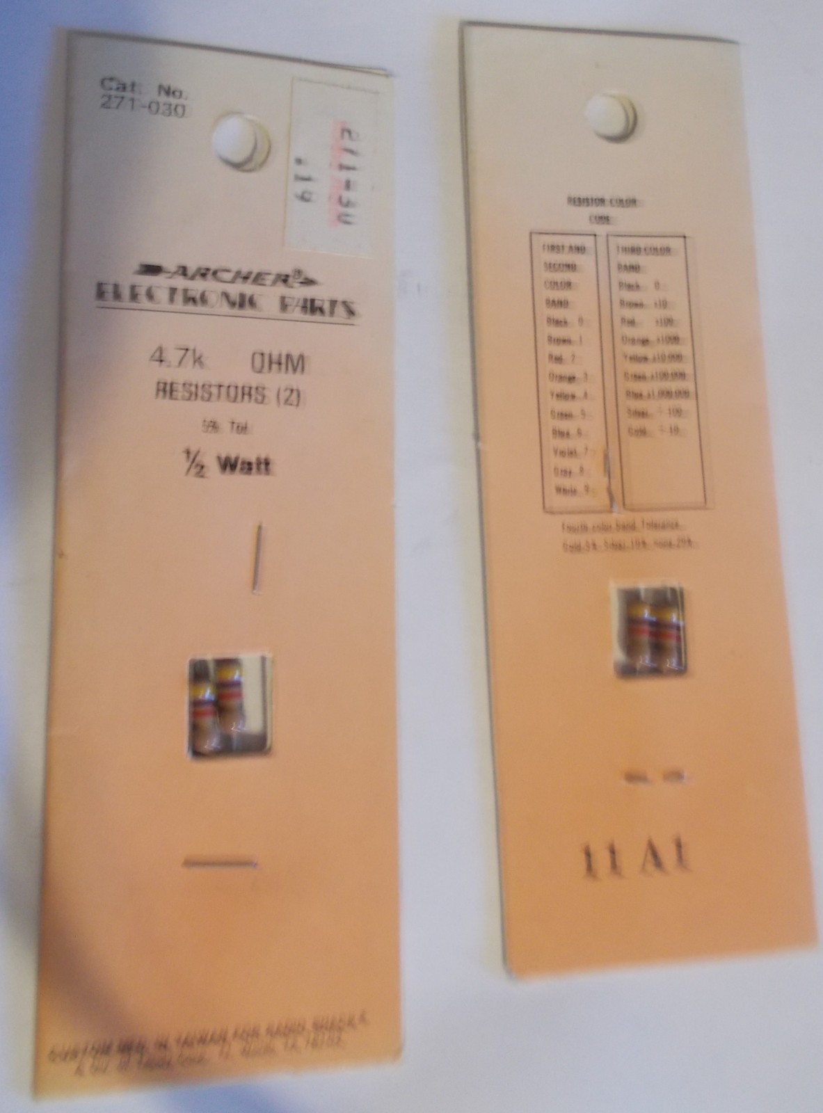 NOS (2) Archer Radio Shack Tandy 4.7k OHM 5% Tol 1/2 Watt Resistors 271-030 NIP