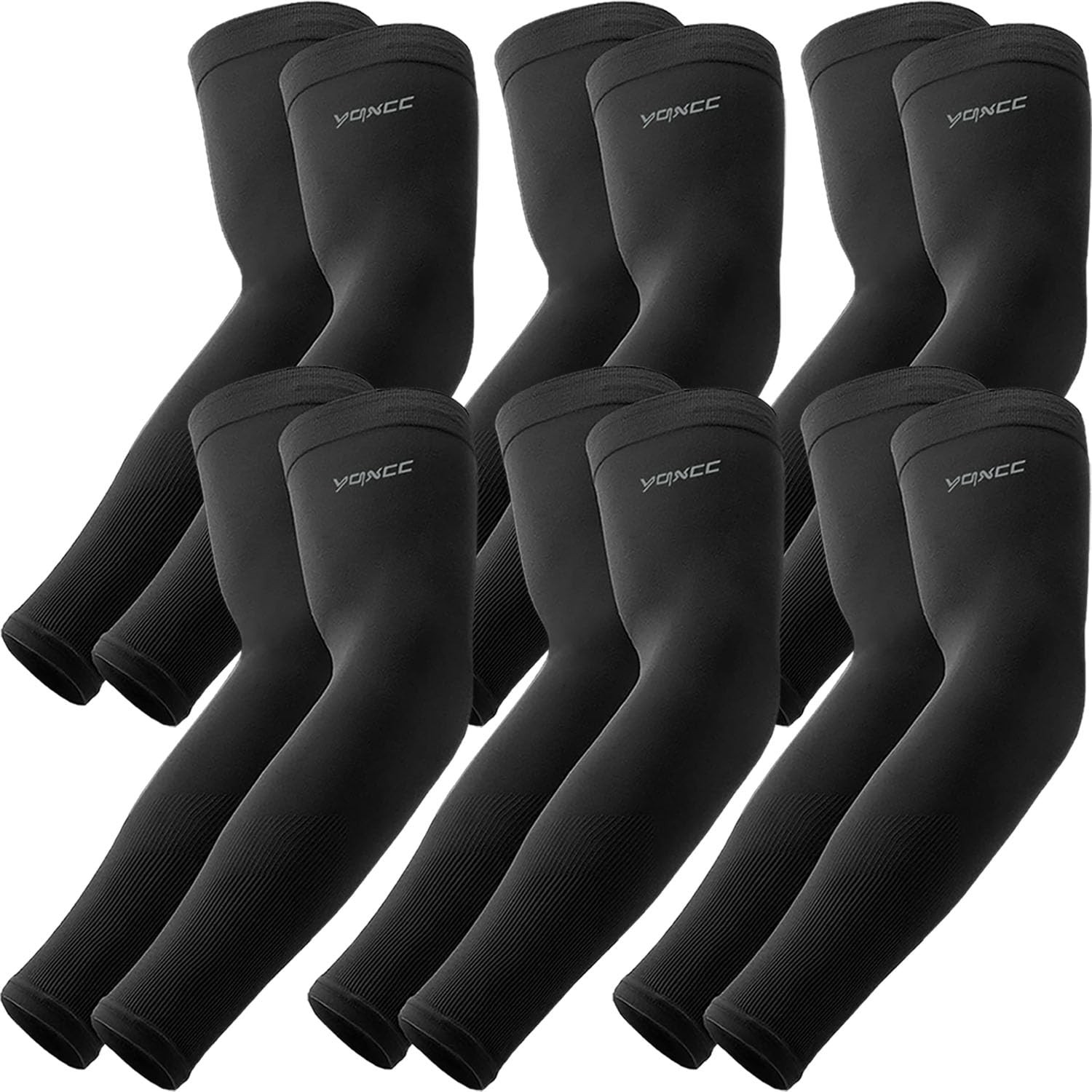 YQXCC 6 Pairs Arm Sleeves for Men Women | UPF 50 One Size, 6 Black