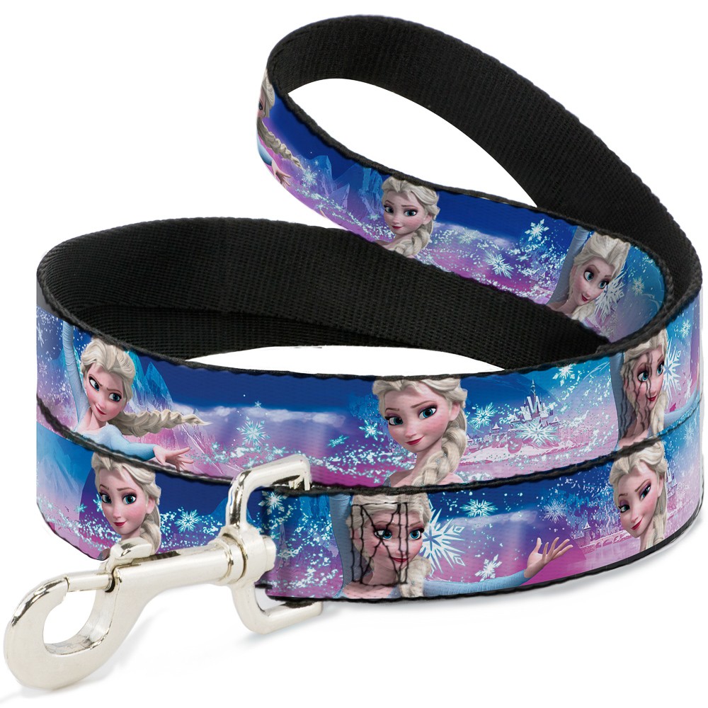 Dog Leash - Elsa the Snow Queen Poses/Castle & Snowy Mountains Blue-Pink Fade