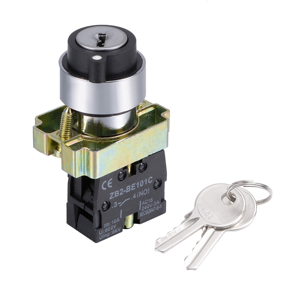 1Pack 22mm 2 Position Key Locking Push Button Switch W Keys Black NO
