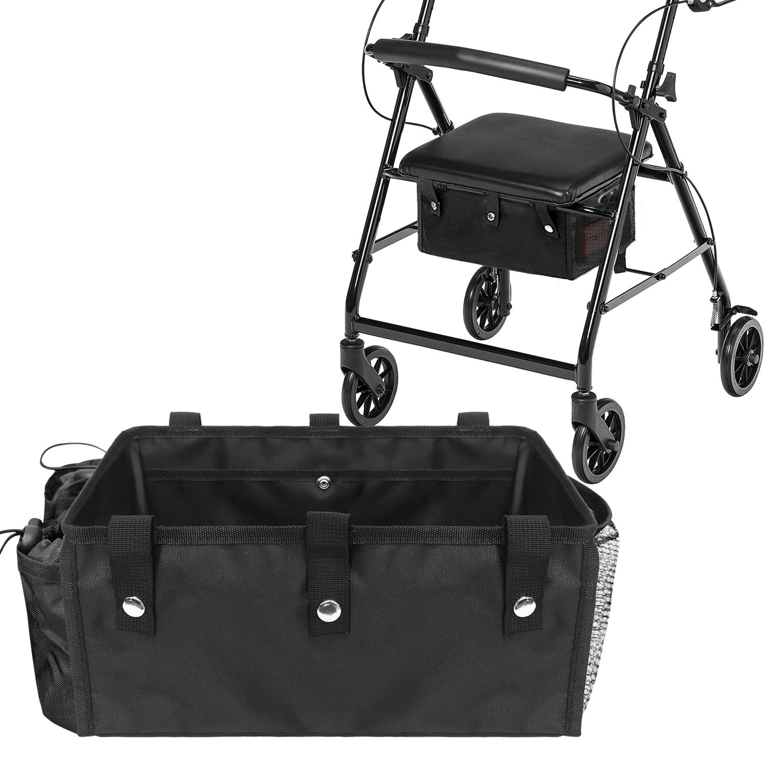 Upgraded Under Seat Rollator Bags with Cup Holders, Four Wheel Drive Walker B...