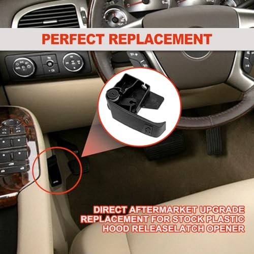 Hood Latch Release Pull Handle ABS Black Replacement for 1995-2007 GMC Cadilac