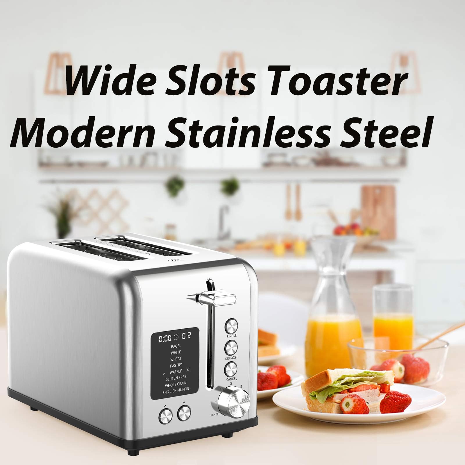 2-Slice Bagel Toaster Stainless Steel with Screen- Single Slice Function for Sin