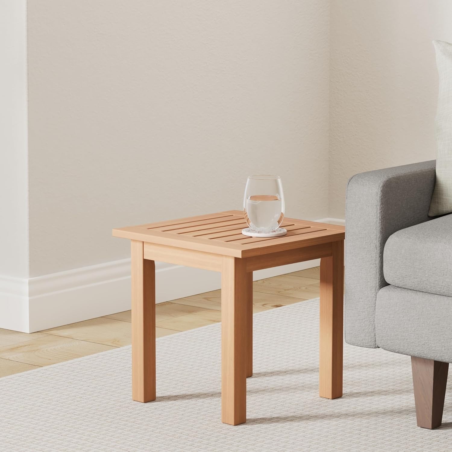 Durable Teak-Finished Square Outdoor End Table - Compact & Stylish Design