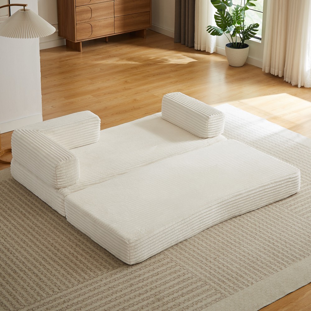 Beige Corduroy Loveseat Sofa, Plush Cloud Couch Design w/ No Assembly, Free Ship
