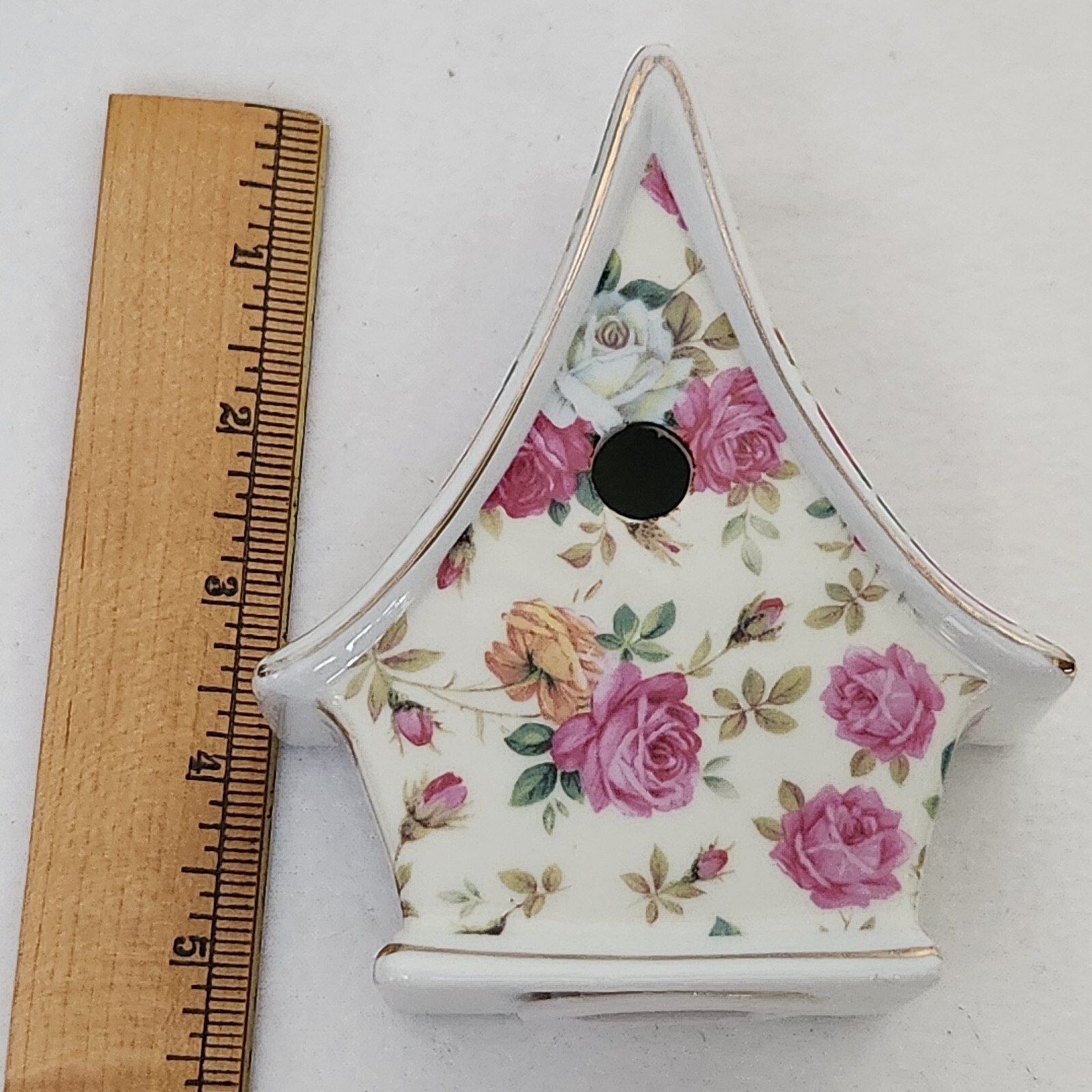 Ceramic Pink Chintz Roses White Birdhouse Electric Nightlight Victorian Chic