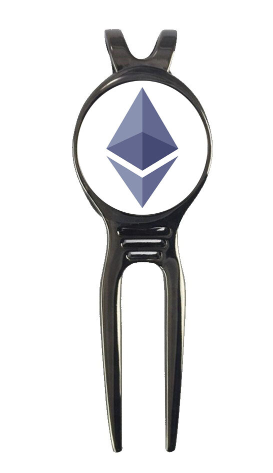 Ethereum Logo Crypto Golf Ball Marker + Black Gunmetal Divot Tool Gift