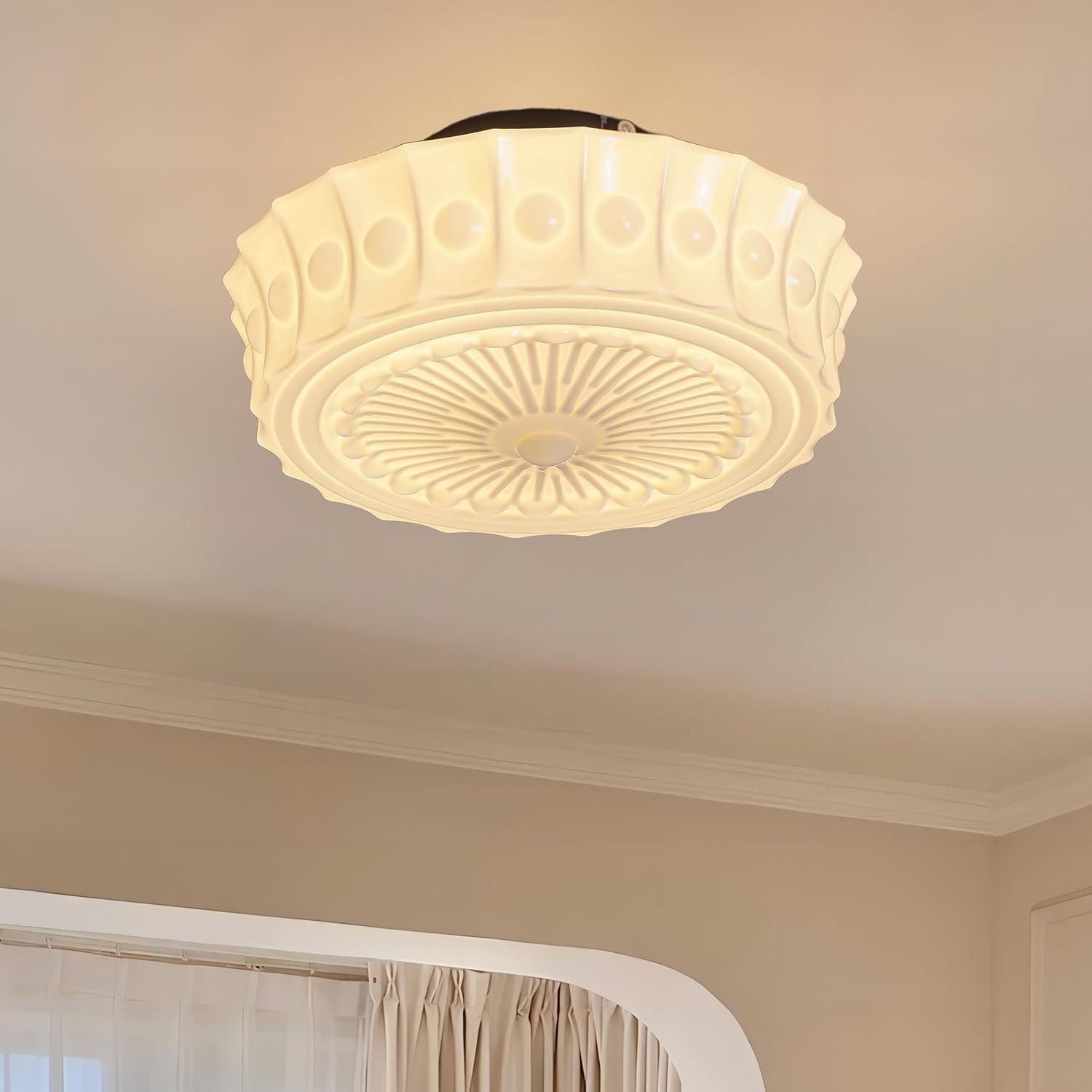 Schoolhouse Ceiling Light Fixture, 13.8" Milk Glass Semi Flush Cream Yellow