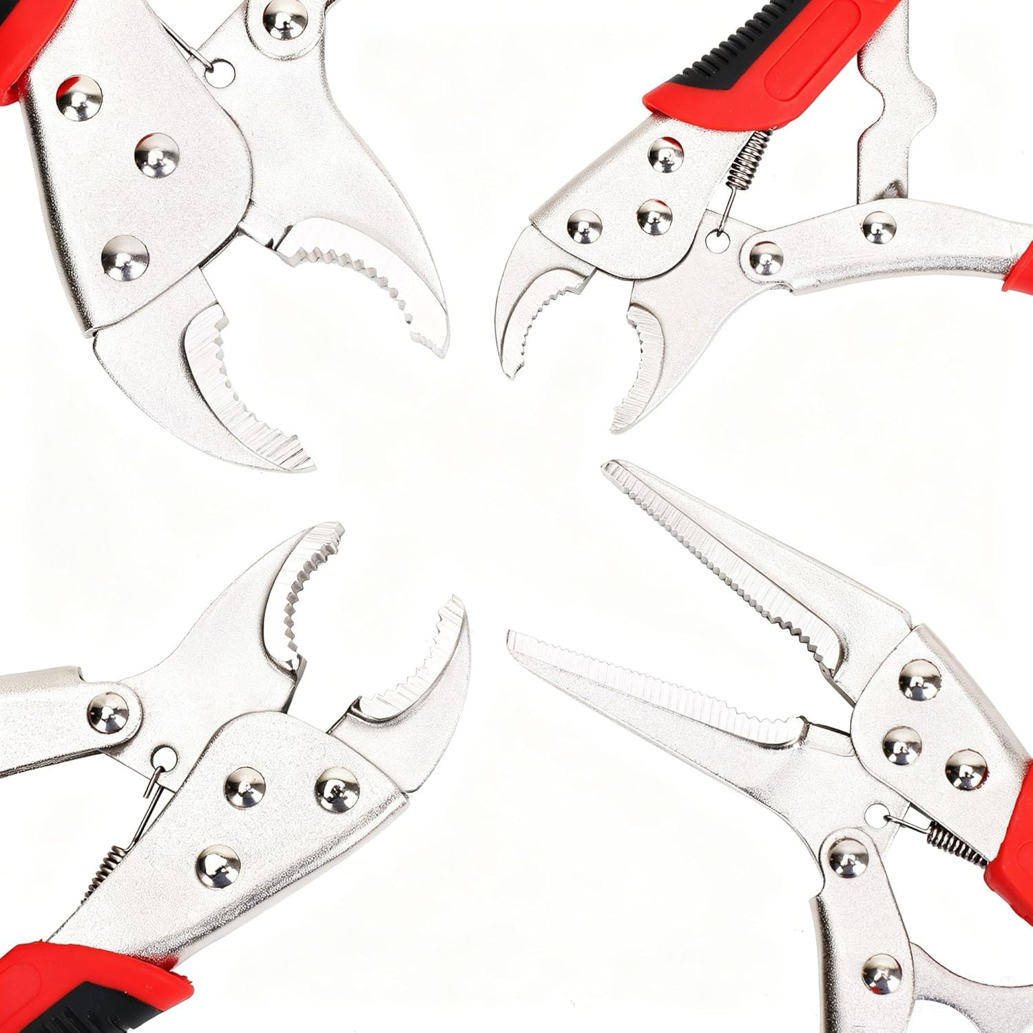 4-Piece Locking Pliers Set with Heavy Duty Grip, Red