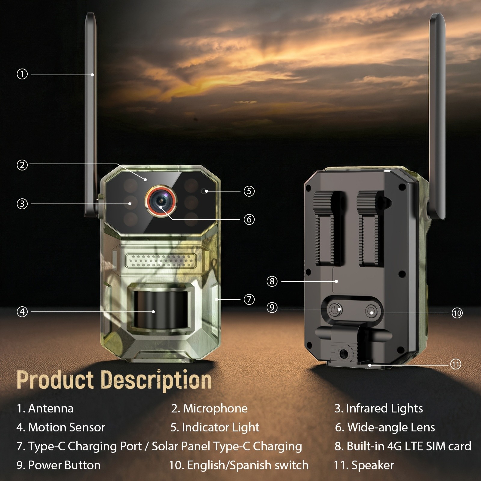 Hunting Trail Camera Solar 4G 5G Cellular 2K QHD 30MPSecurity Cam System